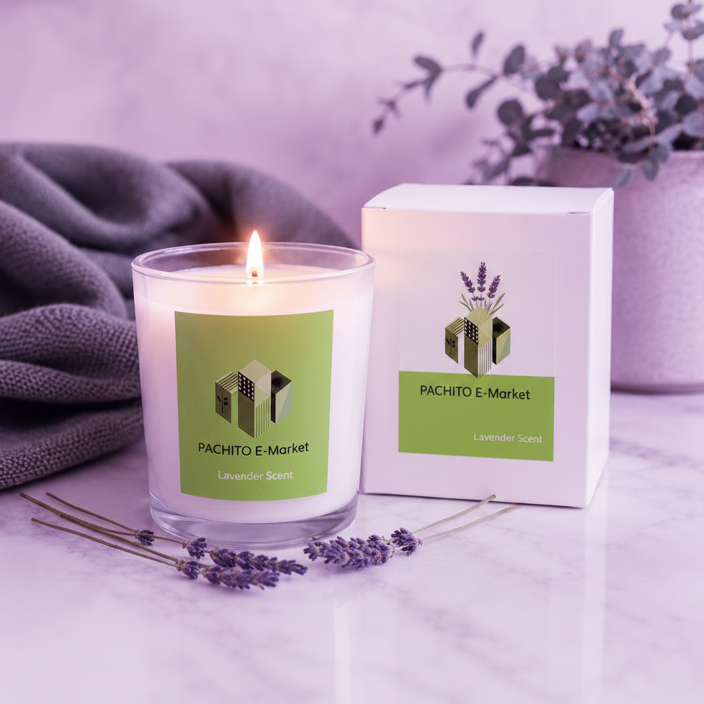 Glass Jar Candle - Lavender Scent with dried lavender sprigs